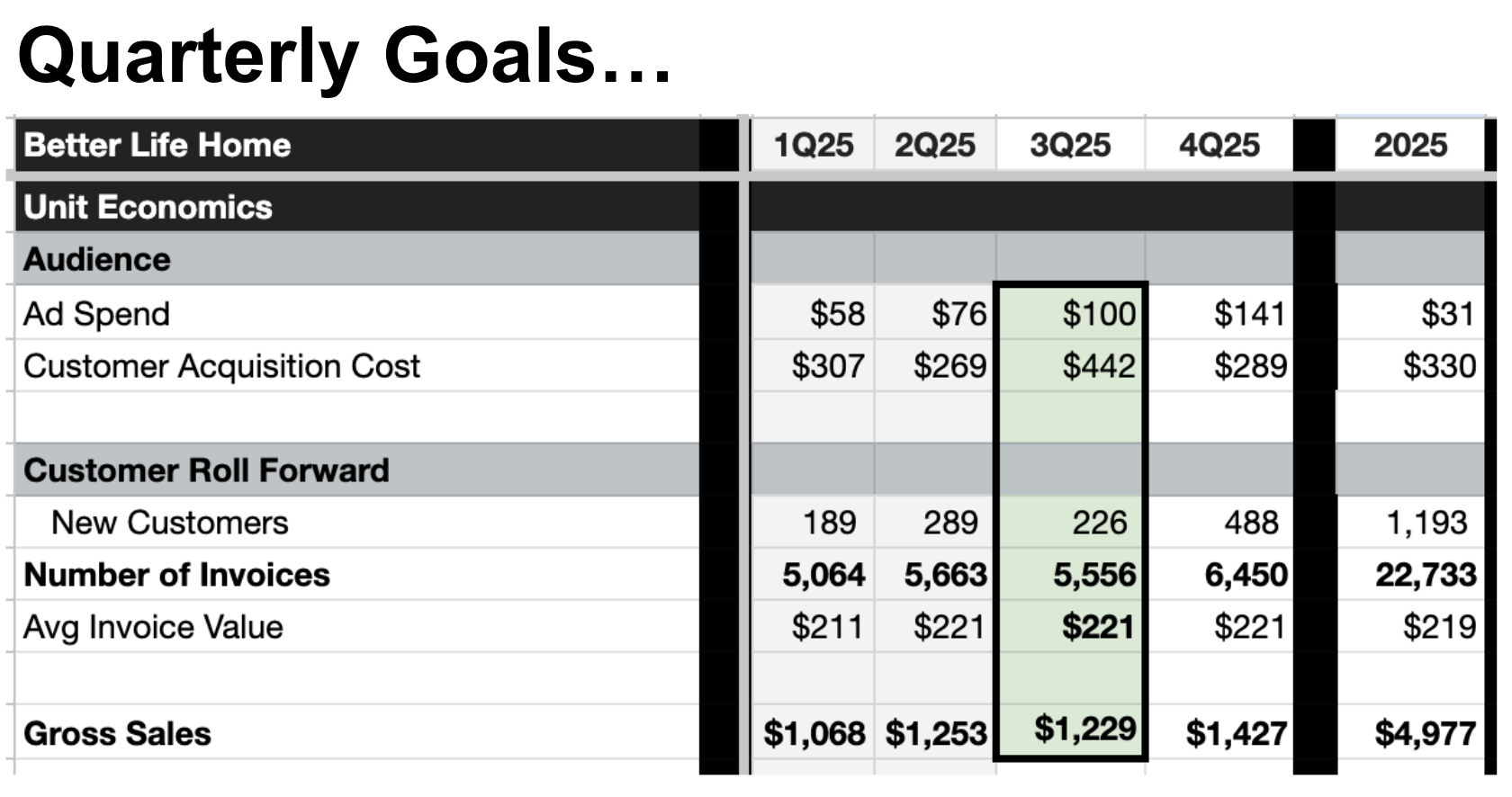Better Life Homes quarterly goals for 2025